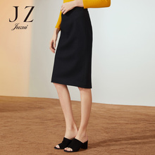 JUZUI/玖姿旗舰店2018冬装新款修身拉链羊毛混纺中长半身裙女图片