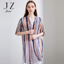 JUZUI/玖姿旗舰店女装2018夏季新款条纹休闲衬衫雪纺连衣裙女图片