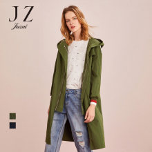 JUZUI/玖姿旗舰店2018春秋新款薄款连帽风衣女修身中长款韩版图片