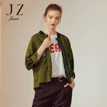 JUZUI/玖姿旗舰店2018秋装新款军绿立领时尚气质贴布短外套女图片