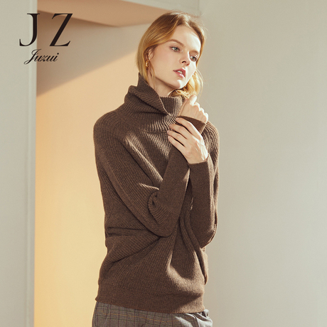 JUZUI/玖姿女装2018冬高领套头蝙蝠袖牦牛绒混纺针织毛衫套头毛衣商品大图