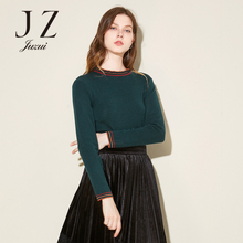JUZUI/玖姿2018春装新款长袖针织女修身毛衫圆领毛衣女图片