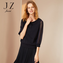 JUZUI/玖姿旗舰店2018秋装新款时尚亮钻微透针织衫套头女上衣图片
