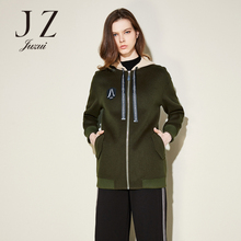 JUZUI/玖姿旗舰店冬新款抽绳纯色中长羊毛呢大衣女图片