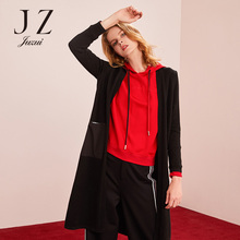 JUZUI/玖姿旗舰店2018秋装黑色字母抽绳针织开衫外套女中长款图片
