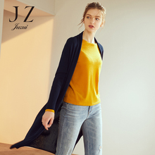 JUZUI/玖姿旗舰店女装2018秋装新款长款无扣外搭针织外套女图片