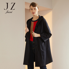 JUZUI/玖姿旗舰店2018秋装新款黑色单排扣连帽中长款外套女图片
