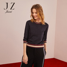 JUZUI/玖姿旗舰店2018秋装新款亮丝针织上衣复古毛衣女套头图片