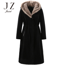 JUZUI/玖姿2018冬装新款貂毛连帽复合羊剪绒大衣女皮草图片