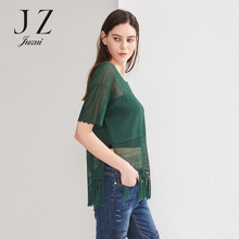 JUZUI/玖姿旗舰店2018夏装新款微透圆领短袖毛针织衫女图片