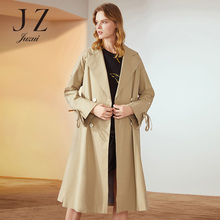 JUZUI/玖姿2018秋装新款长款微喇袖风衣女双排扣图片