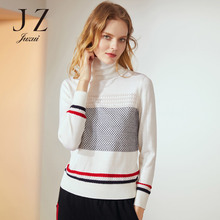 JUZUI/玖姿旗舰店2018冬装羊毛混纺高领镂空针织上衣女毛衫图片