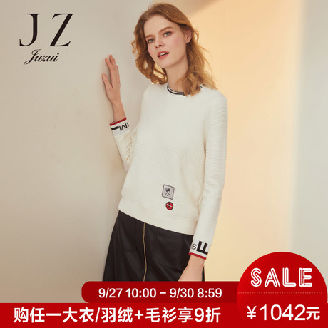 JUZUI/玖姿旗舰店2018冬季贴布绣花羊毛混纺针织套头毛衫女商品大图
