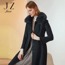 JUZUI/玖姿旗舰店2018冬装狐狸大毛领羊毛双面呢大衣女过膝图片