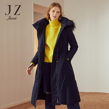 JUZUI/玖姿旗舰店2018冬装新款貉子毛领长款羽绒服过膝收腰图片