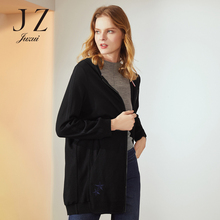 JUZUI/玖姿旗舰店2018冬装连帽亮片羊毛中长开衫卫衣女外套图片
