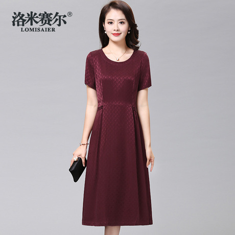 重磅真丝连衣裙女2019夏新款中老年显瘦杭州丝绸妈妈装大码桑蚕丝商品大图