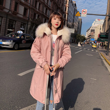 大毛领棉衣女中长款连帽韩版2019冬款加厚棉服棉袄加绒保暖外套潮