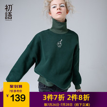 初语卫衣女潮ins秋装韩版高领套头长袖宽松复古卡通刺绣打底衫