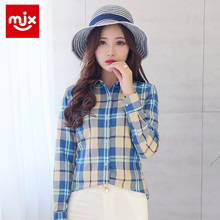 MJX2018秋装新款女装韩版打底磨毛格子长袖衬衫休闲修身大码衬衣图片