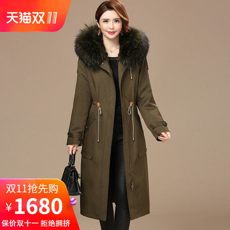 2018新款貉子毛领派克服大衣兔毛内胆海宁皮草外套韩版女装中长款商品大图