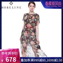 MORELINE沐兰新品优雅圆领浪漫真丝印花连衣裙1225403图片