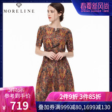 MORELINE沐兰新款印花气质修身熟女梭织真丝短袖连衣裙1229903图片