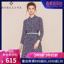 MORELINE沐兰秋季新品梭织翻领真丝印花长袖连衣裙18625203图片