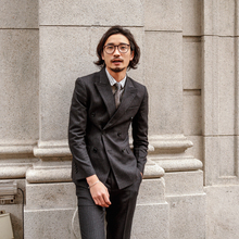 SOARIN复古条纹双排扣西装男 商务休闲黑色职业正装婚礼西服外套