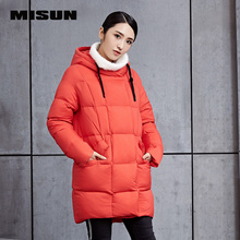 MISUN/米尚秋冬季韩版亲肤柔软连帽保暖加厚中长款羽绒服女装外套图片