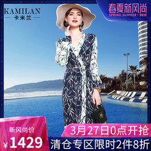 KAMILAN 卡米兰2018春季新款印花真丝连衣裙女宽松桑蚕丝中长裙图片