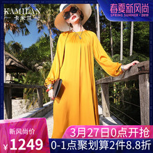 KAMILAN 卡米兰2019夏季新款真丝连衣裙女中长款桑蚕丝度假沙滩裙图片