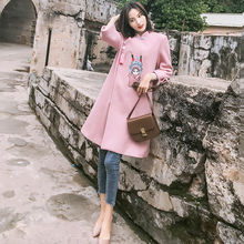 唐装女民国风女装复古风改良旗袍气质温柔粉色毛呢大衣冬装外套图片
