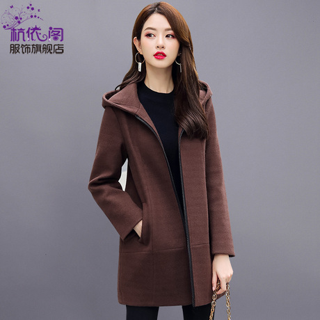 毛呢外套女中长款2018冬季新款韩版女装秋冬潮小个子连帽呢子大衣商品大图