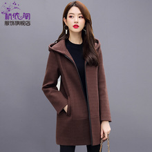 毛呢外套女中长款2018冬季新款韩版女装秋冬潮小个子连帽呢子大衣图片