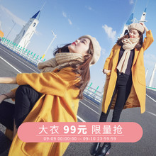 原宿风毛呢外套中长款季宽松ulzzang呢子大衣外套女装图片