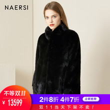 娜尔思女装裘皮外套2018冬季新款时尚黑色短款整貂水貂皮草外套女图片