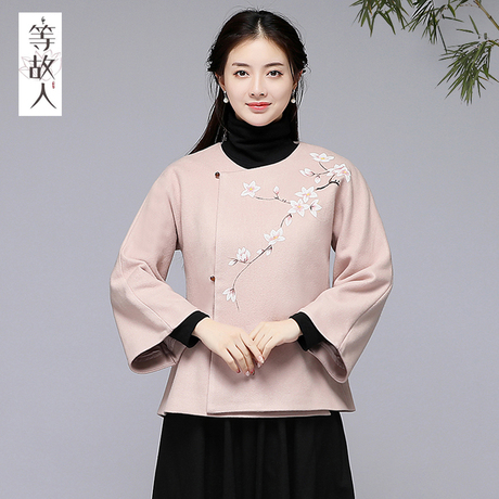 唐装女套装复古中国风女装中式毛呢外套盘扣旗袍上衣禅意茶服女冬商品大图