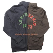 Levis李维斯专柜正品 字母抓绒开衫 卫衣连帽