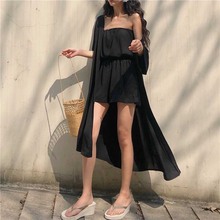 女夏 抹胸连体短裤 港味复古chic纯色长款 套装 防晒开衫 朵拉潮人馆