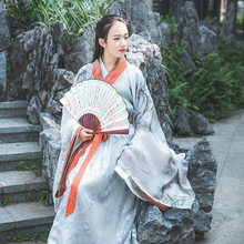 银狐传统正规汉服魏晋风交领齐腰襦裙印花雪纺大袖衫套装