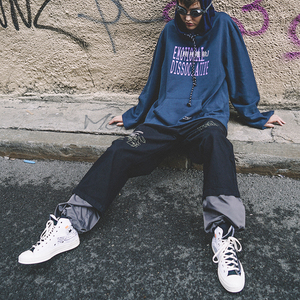 TAKAORIGINALFABRICSTITCHINGPANTS手绘涂鸦印花拼接宽腿裤