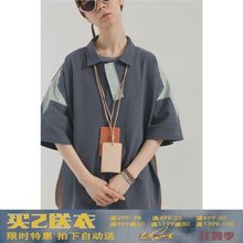 PLAN19ss夏日复古拼接条纹polo衫 T恤 男女情侣短袖 BLIND402