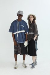 B.L.I.N.D/NOPLAN18ss复古拼色拼接防水结构夏日T恤蓝白灰银