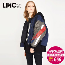 LINC金羽杰冬季新品时尚连帽个性单臂涂鸦夹克羽绒服女短款外套潮图片