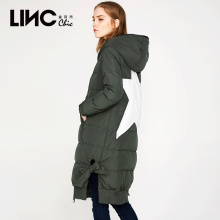 LINC金羽杰羽绒服女中长款冬新款个性时尚印花开叉外套7450951图片