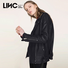 LINC金羽杰2017秋新款时尚个性拉链机车领羊皮外套女皮衣7361302图片