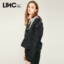 LINC 金羽杰2018春季新品时尚街头破洞铆钉牛仔外套女短款8120301图片