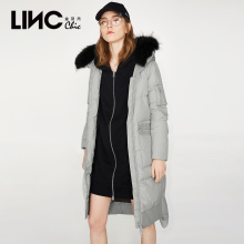 LINC金羽杰冬季新品大毛领直筒口袋羽绒服女中长款外套7461021图片