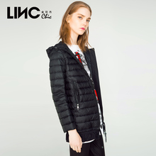 LINC/金羽杰秋冬新款时尚荷叶边拼接连帽轻薄短款羽绒服女7370863图片
